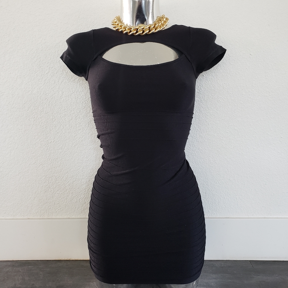 Black Peekaboo Lined Bebe Bodycon Mini